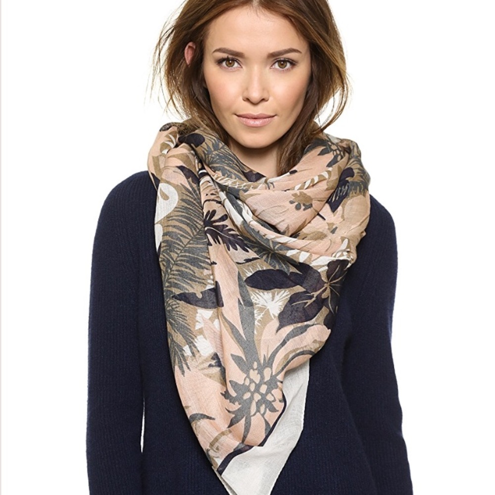 Rag & Bone Oversized Tropical Botanical Print Linen Blend Scarf